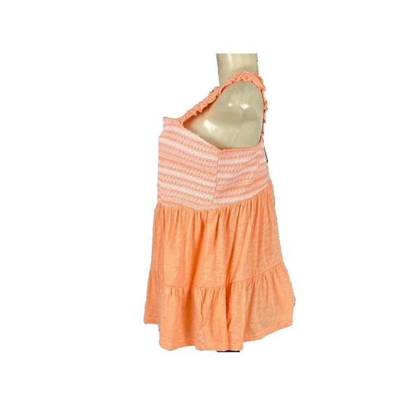 Torrid 0-L Peach Woven Smocked Detail Square Neckline Babydoll Sleeveless Top - Picture 4 of 6